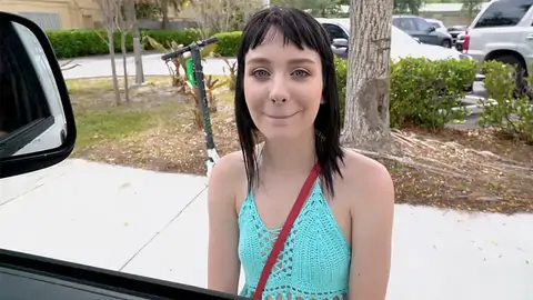 Ultra-Nice teen is displaying her lil' mammories to the driver