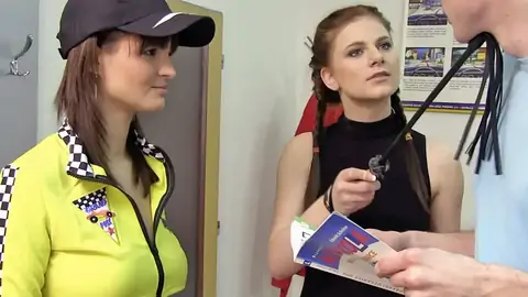 Teen whips him while he tears up ginger-haired at the driving school